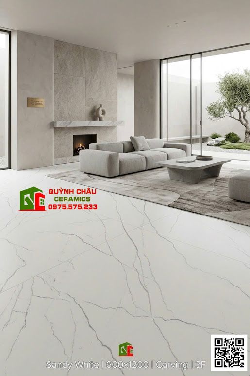 Gạch ốp lát 60x120 trắng bề mặt mờ Carving hiệu ứng điêu khắc