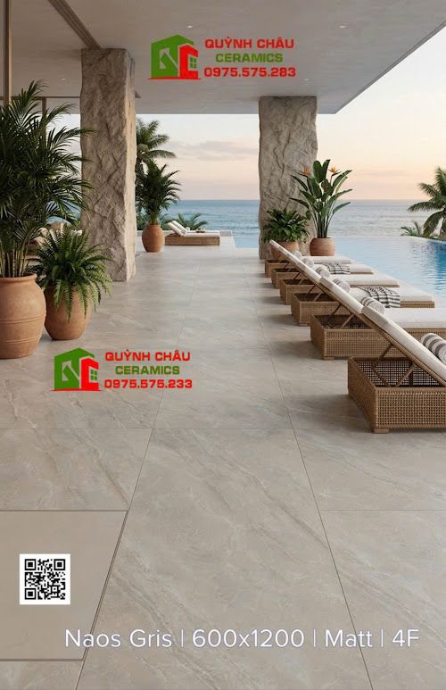 Gạch ốp lát 60x120 bề mặt mờ xám nhạt vân đá sang trọng