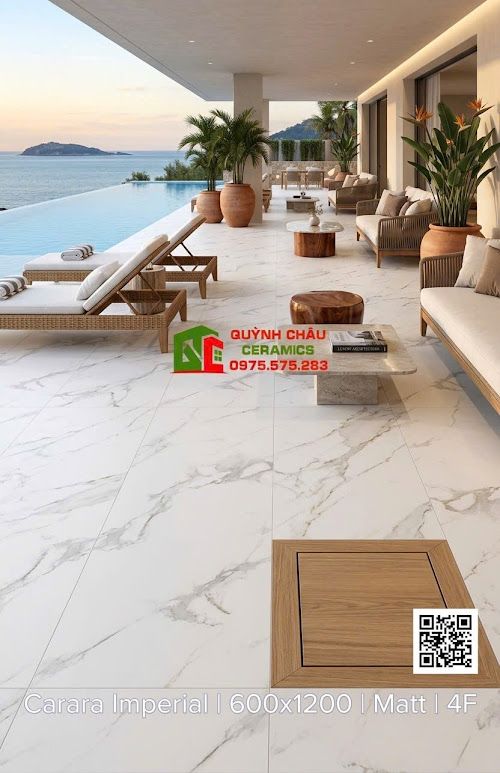 Gạch lát nền 60x120 bề mặt trắng mờ vân đá xám khói