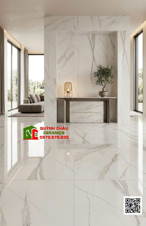 Gạch lát nền 80x160cm trắng vân xám vàng sang trọng