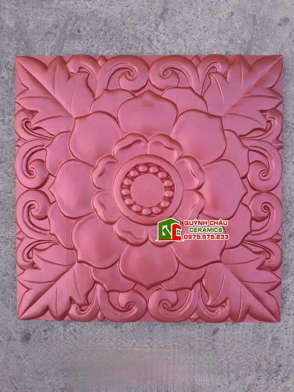 Gạch trang trí bông hồng cam đậm 40x40cm giả cổ