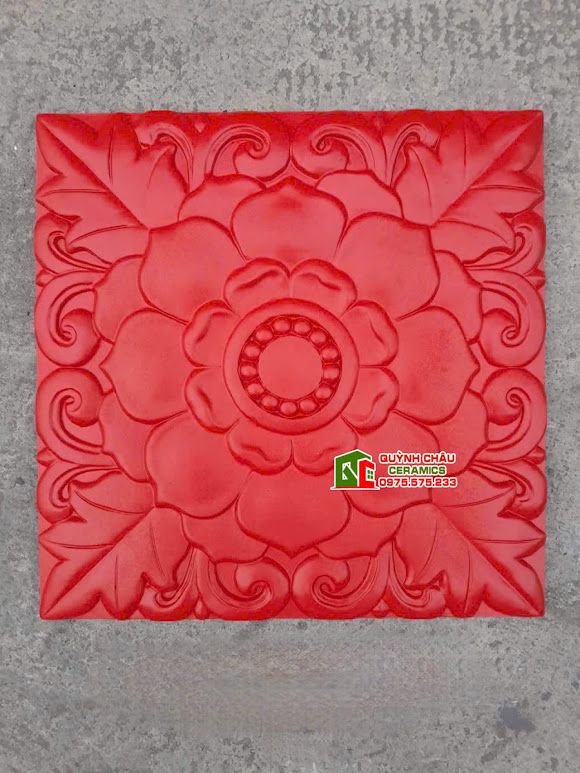 Gạch cổ trang trí bông hồng màu đỏ tươi 40x40cm