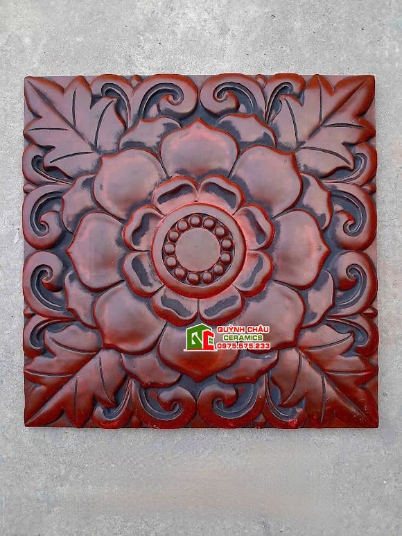 Gạch cổ 40x40 bông hồng đỏ 3D ốp tường trang trí    