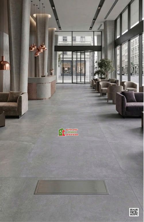 Gạch 60x120 xám đậm màu bê tông vân đá mờ nhẹ