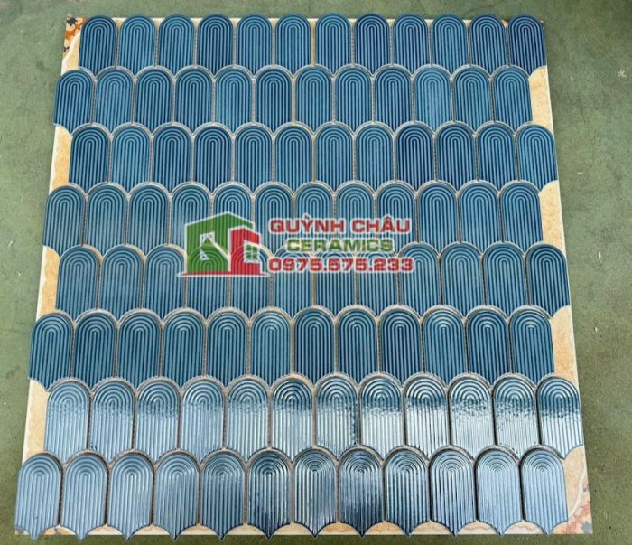 Gạch mosaic hình vân tay màu xanh trang trí