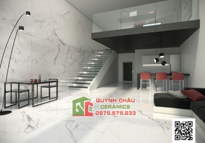 Gạch Italy 75x75 vân đá marble trắng xám bóng kiếng