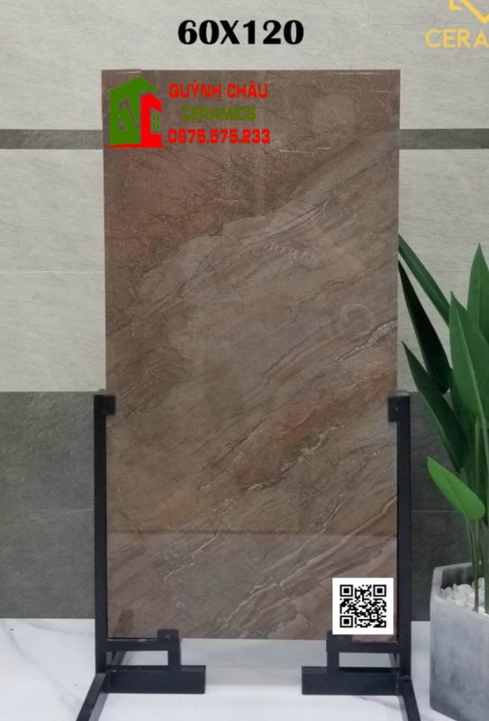 Gạch 60x120 giả đá màu nâu bóng kính cao cấp
