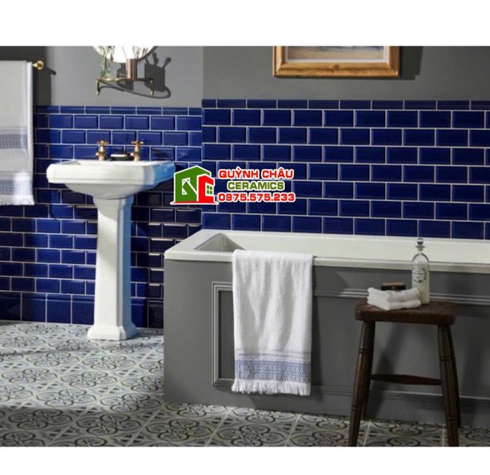 Gạch thẻ xanh dương 75x150 vát cạnh