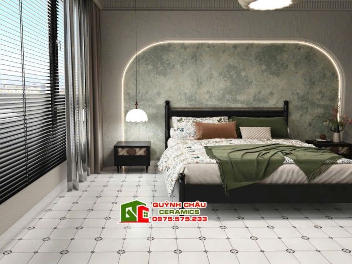 Gạch 20x20 bông hoạ tiết Louis Vuitton trắng kem