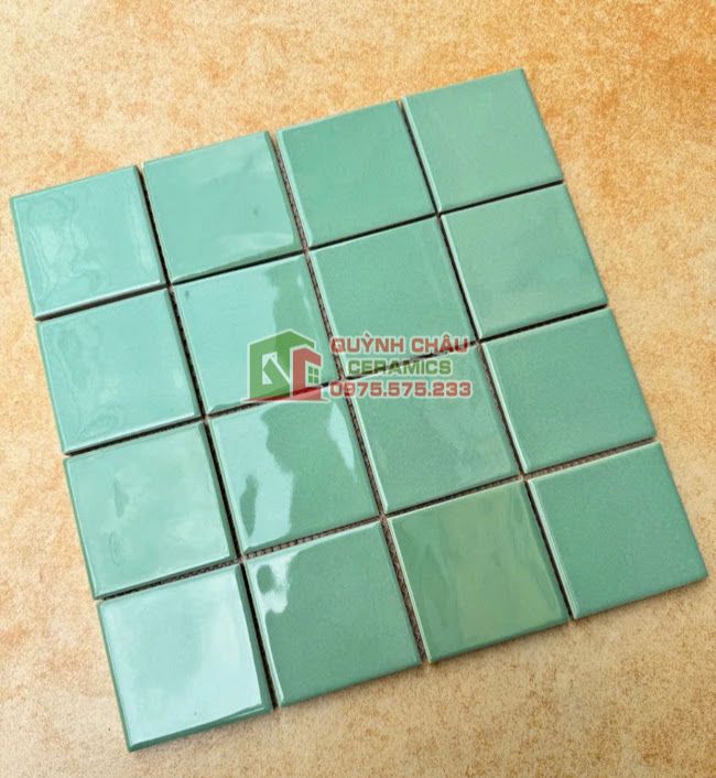 Gạch mosaic gốm sứ màu xanh men bóng
