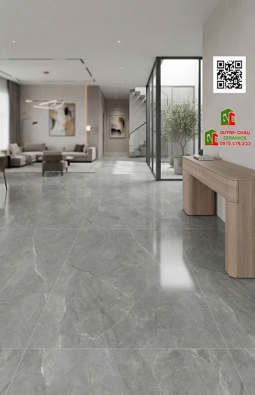 Gạch lát nền ấn độ 60x120 bóng kính màu xám vân trắng sang trọng