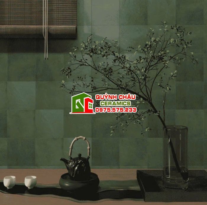 Gạch thẻ 15x15 mờ xanh rêu cổ điển loang hiệu ứng