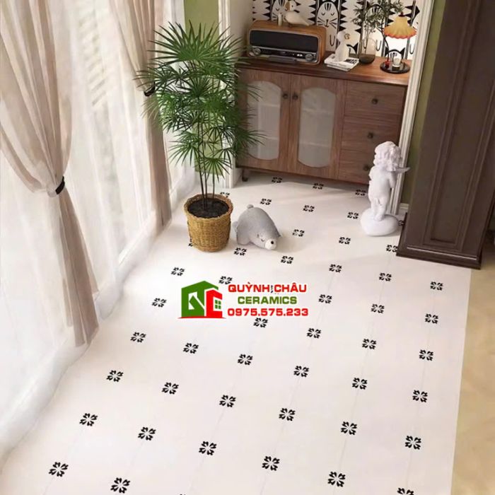 Gạch bông cổ điển 30x30 trắng kem nhấn đen