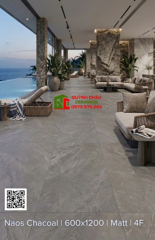 Gạch ốp lát 60x120 bề mặt mờ xám đậm vân đá Marble