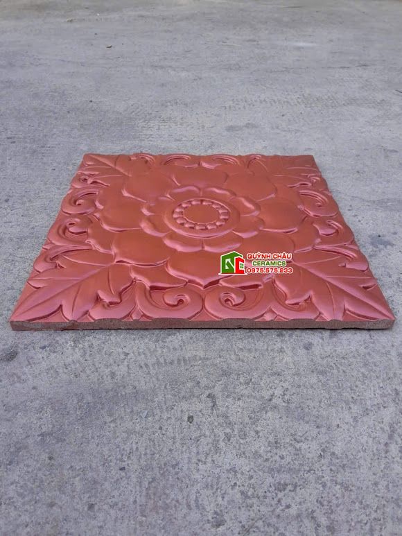 Gạch trang trí bông hồng cam đậm 40x40cm giả cổ