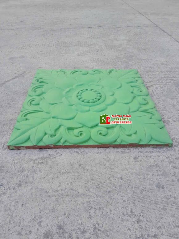 Gạch cổ bê tông 40x40 hoa văn bông hồng màu xanh