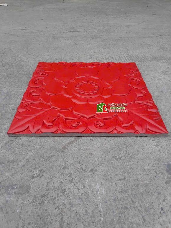 Gạch cổ trang trí bông hồng màu đỏ tươi 40x40cm