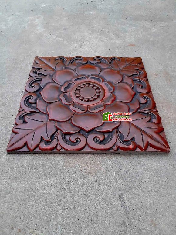 Gạch cổ 40x40 bông hồng đỏ 3D ốp tường trang trí    