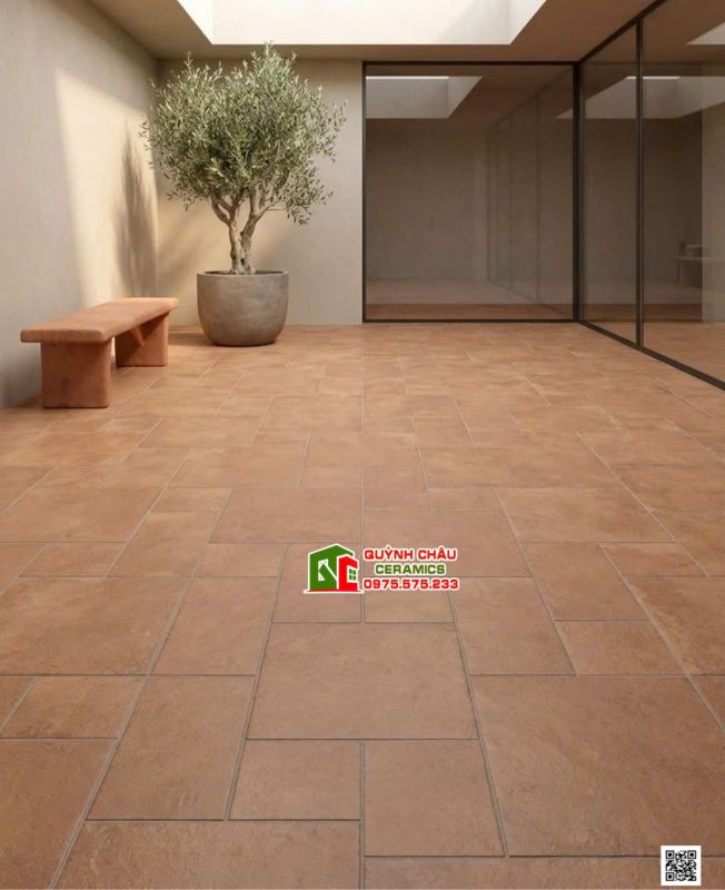Gạch giả cổ mix nhiều Modul trang trí màu cam nâu đất