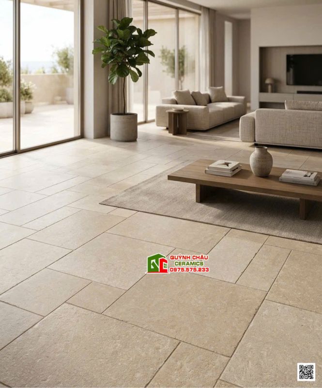 Gạch mix Castle bề mặt mờ hiệu ứng giả cổ màu kem vàng cát