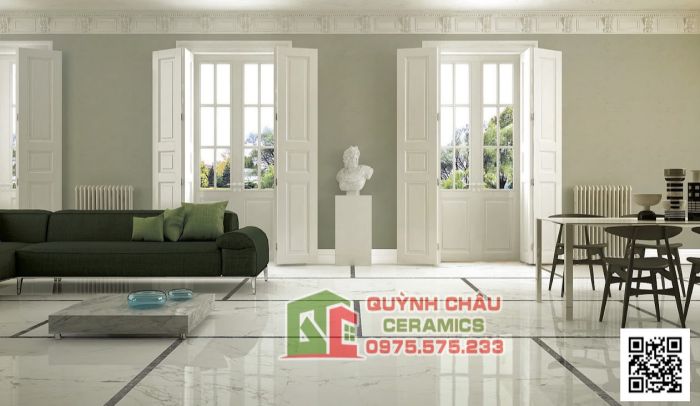 Gạch Italy 75x75 vân đá marble trắng xám bóng kiếng