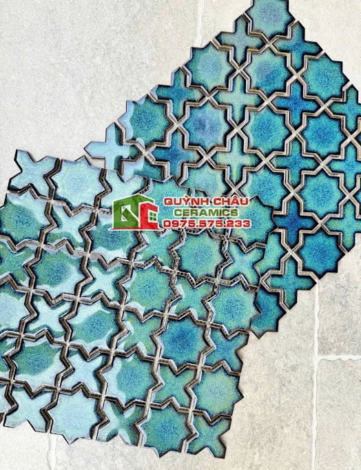 Gạch mosaic XO màu xanh men bóng