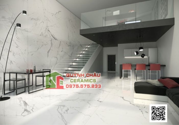 Gạch khổ lớn 75x150 Italia bóng trắng vân nhập khẩu Ý