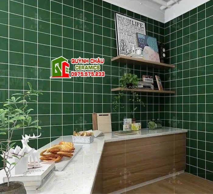 Gạch thẻ trung quốc 10x10 màu xanh đậm bóng