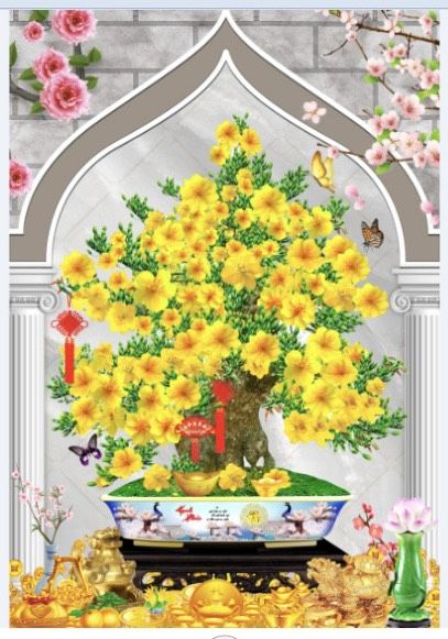 Gạch tranh cây hoa mai vàng