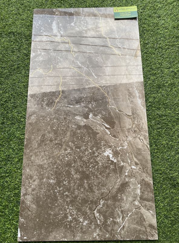 Gạch ốp tường cao cấp 40x80 siêu bóng khắc kim vân đá nâu tphcm