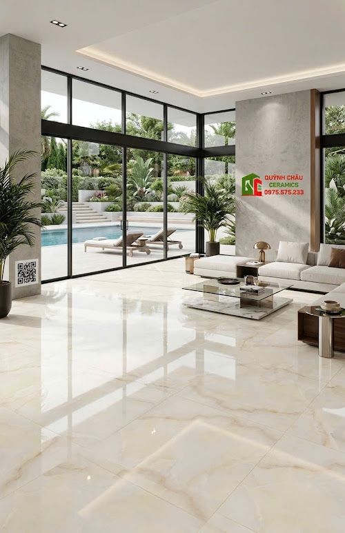 Gạch ấn độ 60x120 màu kem ngọc trai bóng kính