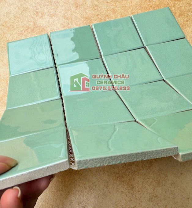 Gạch mosaic gốm sứ màu xanh men bóng