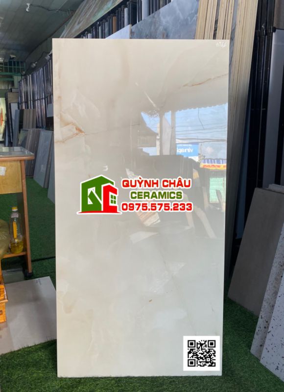 Gạch ấn độ 60x120 bóng kiếng màu kem Antisky Crema Glossy