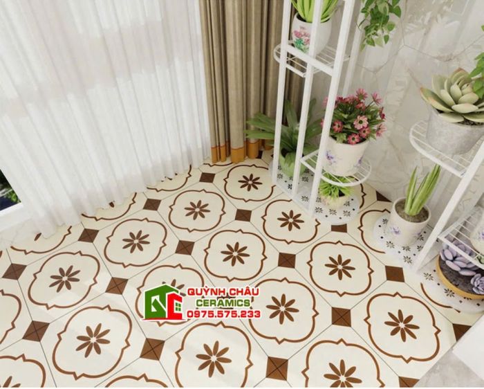 Gạch bông cổ điển 30x30 màu trắng kem nâu be