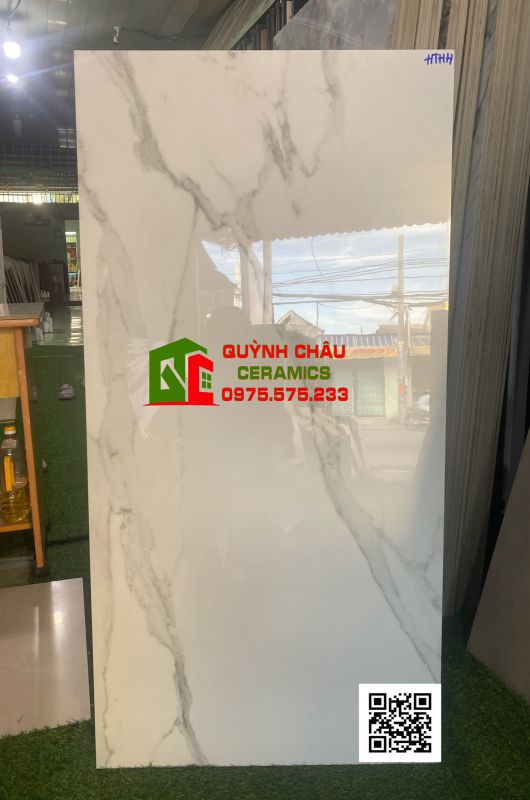 Gạch nhập khẩu 60x120 ấn độ đá bóng polish trắng vân khói