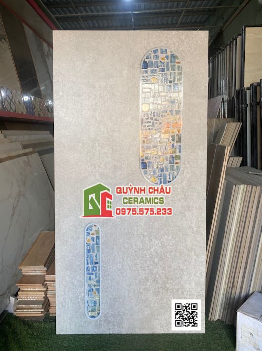 Gạch ốp lát Apodio 80x160 màu xám họa tiết điểm mosaic cao cấp