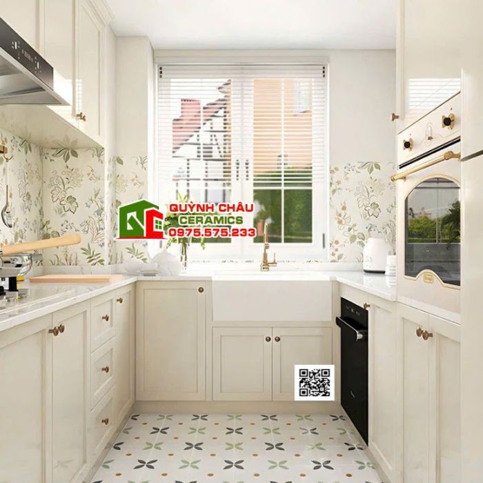 Gạch trang trí 40x80 mờ kem hoạ tiết hoa đẹp