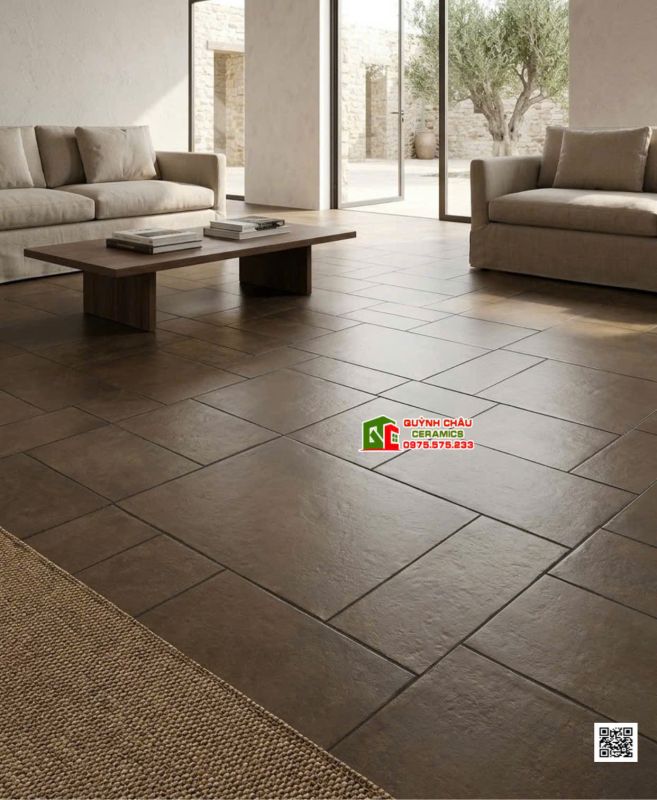 Mẫu gạch giả cổ mix nhiều kích thước màu nâu mờ hiệu ứng