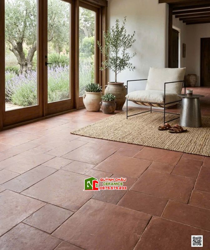Gạch Castle mix nhiều kích thước giả cổ màu đỏ nâu hiệu ứng