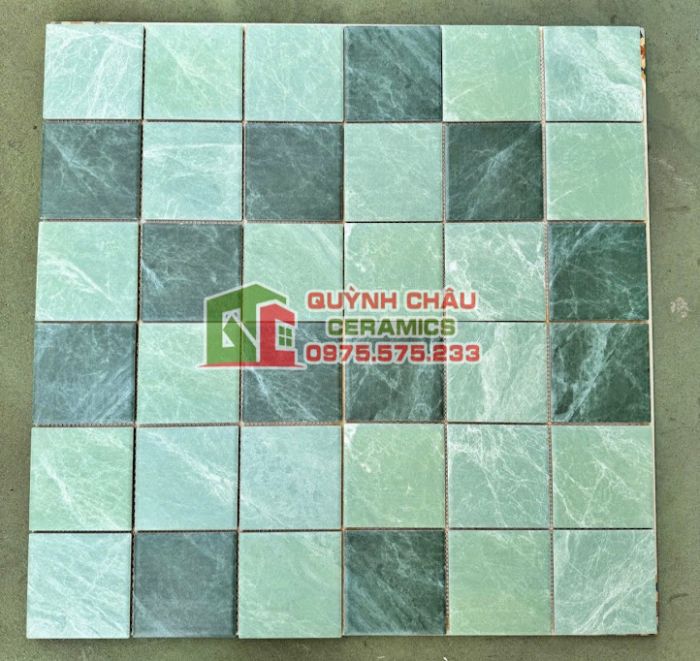 Gạch mosaic 10x10 xanh mix vân đá mờ
