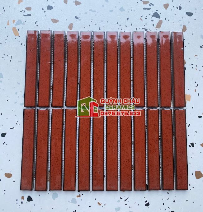  Gạch mosaic thanh que đũa lõm màu đỏ mè