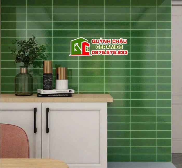 Mẫu gạch thẻ 6x20 men rạn xanh bóng