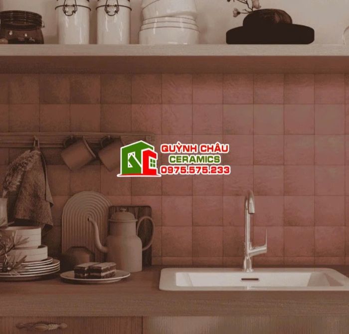 Gạch thẻ vuông 15x15 bóng màu nâu đỏ giả cổ
