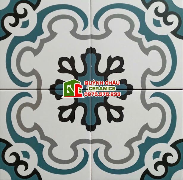 Gạch hoa xanh 20x20 bông hoạ tiết