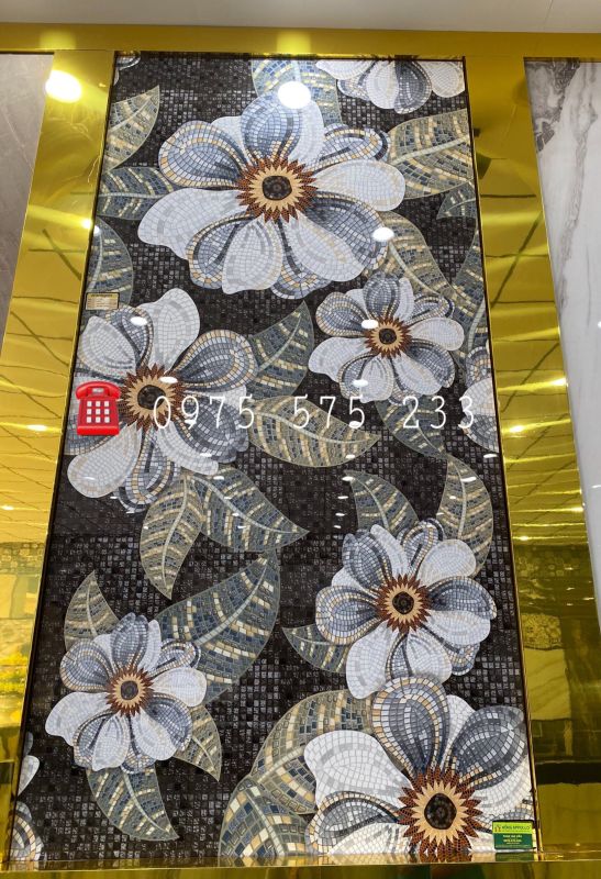 Gạch ốp lát biệt thự 1200x2400 bông hoa đẹp bóng kiếng ấn độ