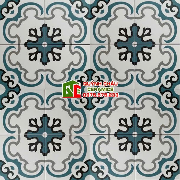 Gạch hoa xanh 20x20 bông hoạ tiết