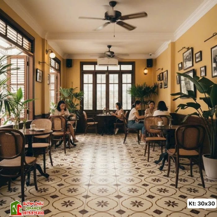 Gạch bông cổ điển 30x30 màu trắng kem nâu be