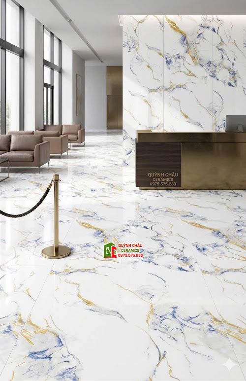 Gạch ốp lát 60x120 bóng kính vân cẩm thạch trắng vàng xanh dương