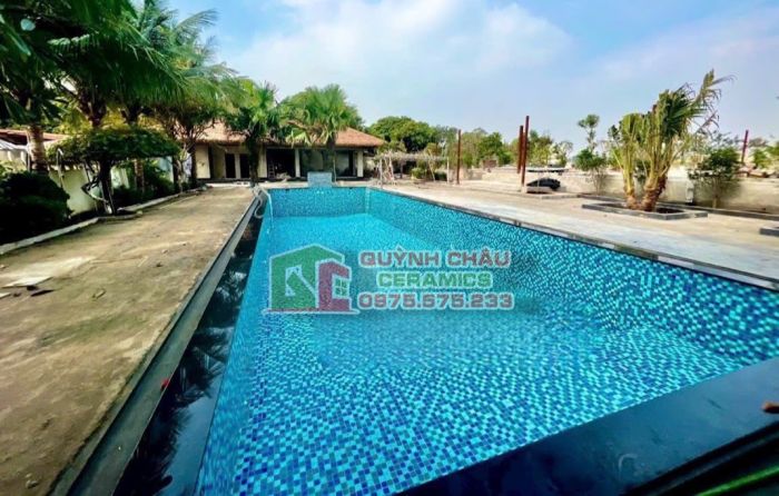  Gạch mosaic hồ bơi xanh biển mix màu