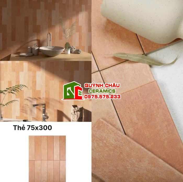 Gạch thẻ 75x300 đá mờ màu vàng giả cổ màu hiệu ứng